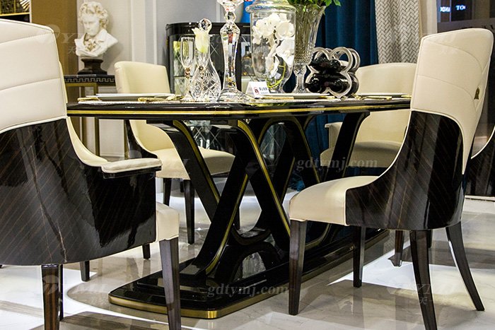 高端奢華會所別墅品牌輕奢現代餐廳家具黑檀超纖餐桌椅組合餐桌