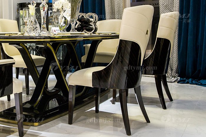高端奢華會所別墅品牌輕奢現代餐廳家具黑檀超纖餐桌椅組合無扶手餐椅