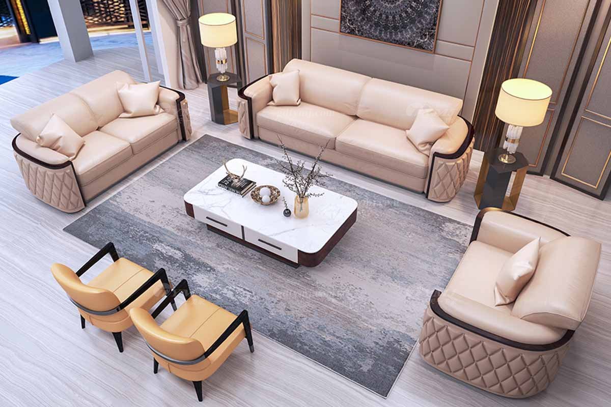 時尚豪宅別墅家具奢華會所家具后現代客廳輕奢真皮沙發組合