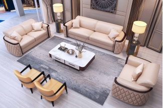 時尚豪宅別墅家具奢華會所家具后現代客廳輕奢真皮沙發組合