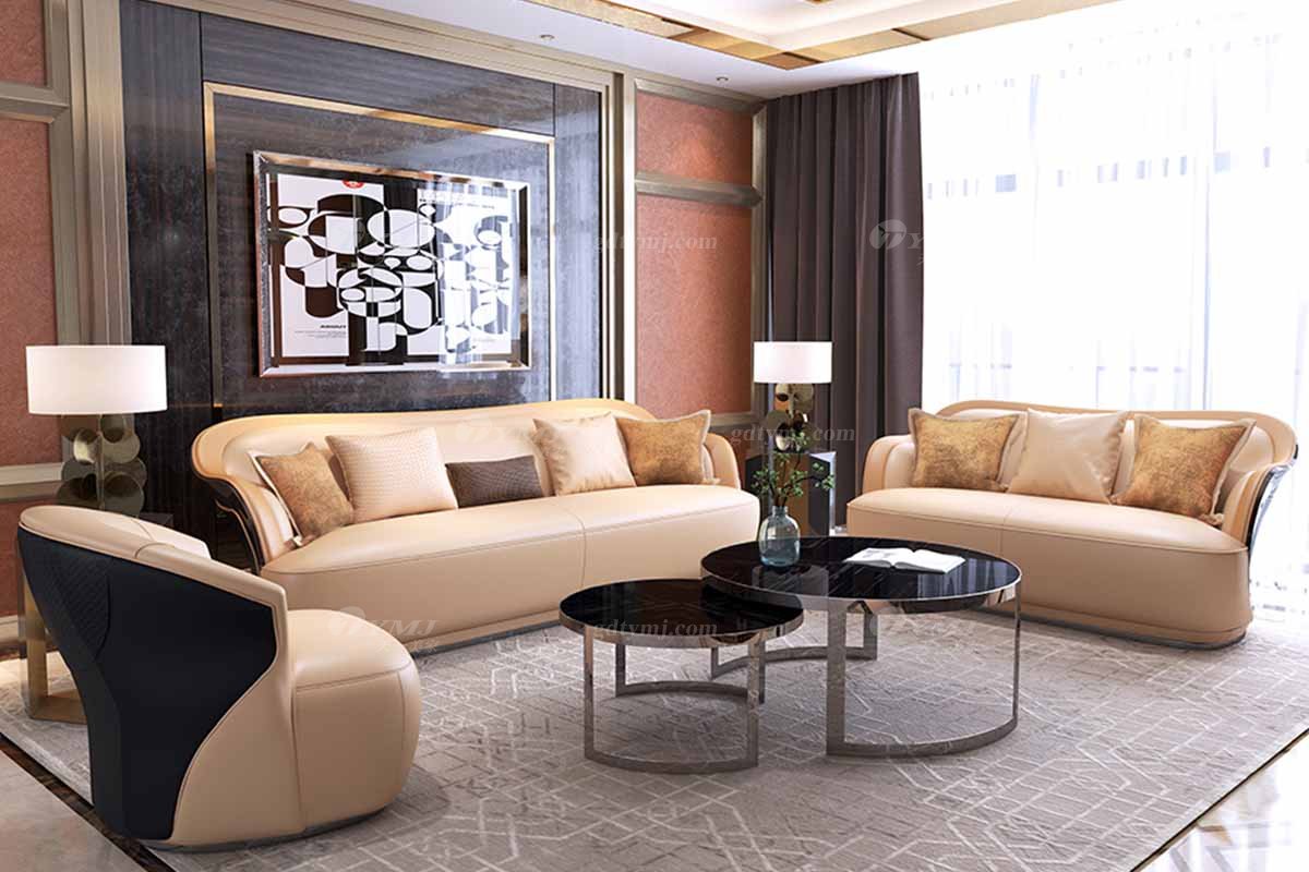 奢華豪宅別墅家具會所家具后現代客廳橙色真皮時尚輕奢沙發組合