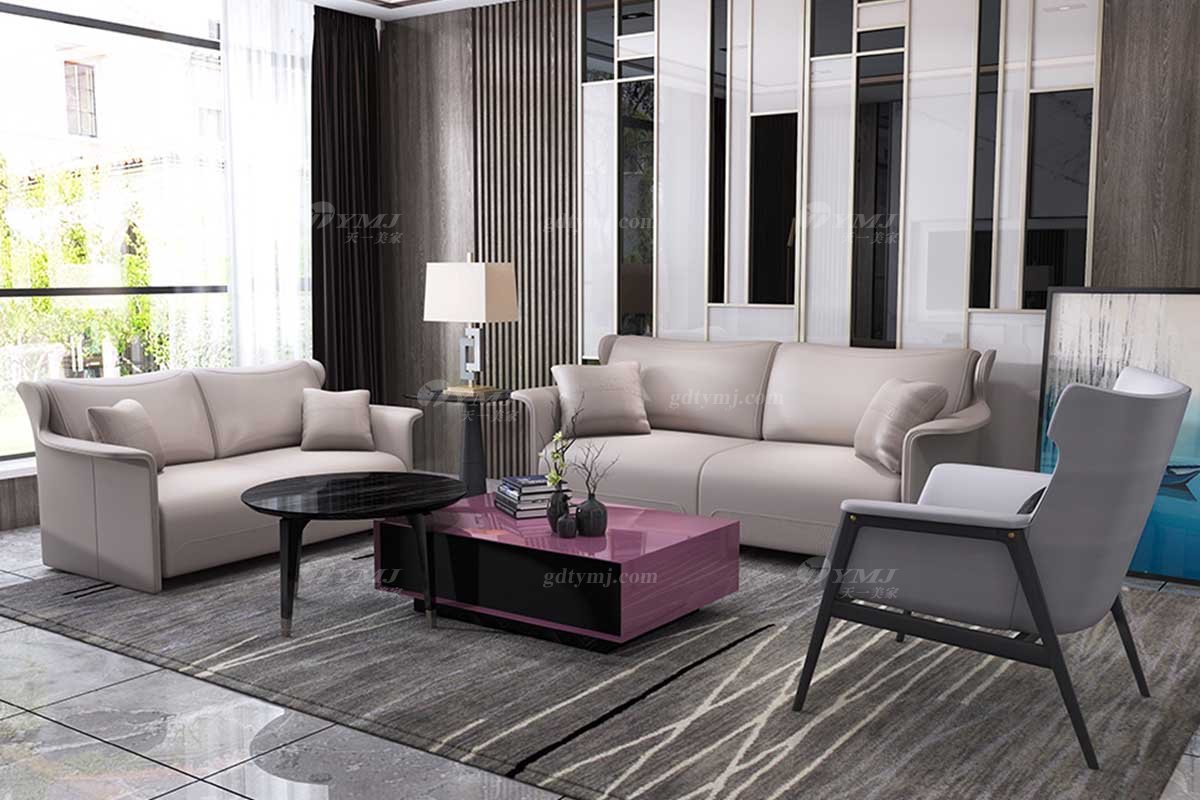 奢華別墅家具時尚樣板間家具輕奢后現代客廳頭層皮沙發組合