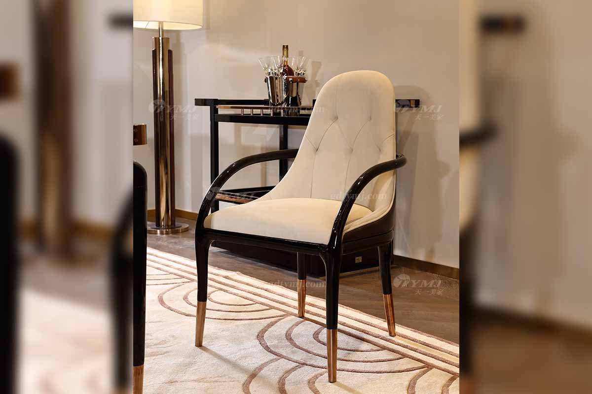 奢華別墅家具品牌高端樣板間家具輕奢后現代餐廳時尚黑亮茶玻玫瑰金餐桌椅組合系列餐椅