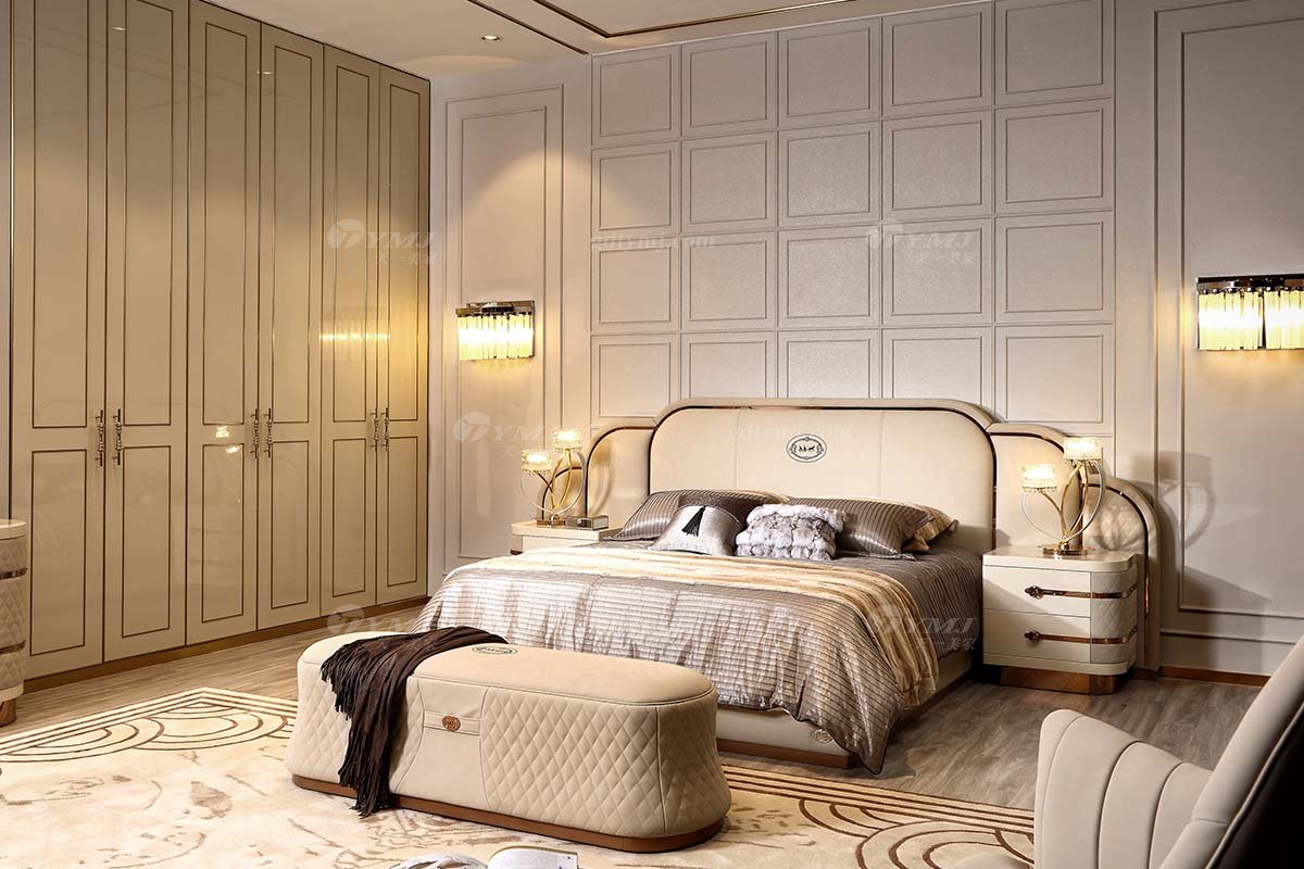 別墅豪宅家具品牌高端樣板間家具輕奢后現(xiàn)代臥室時尚頭層皮雙人大床組合