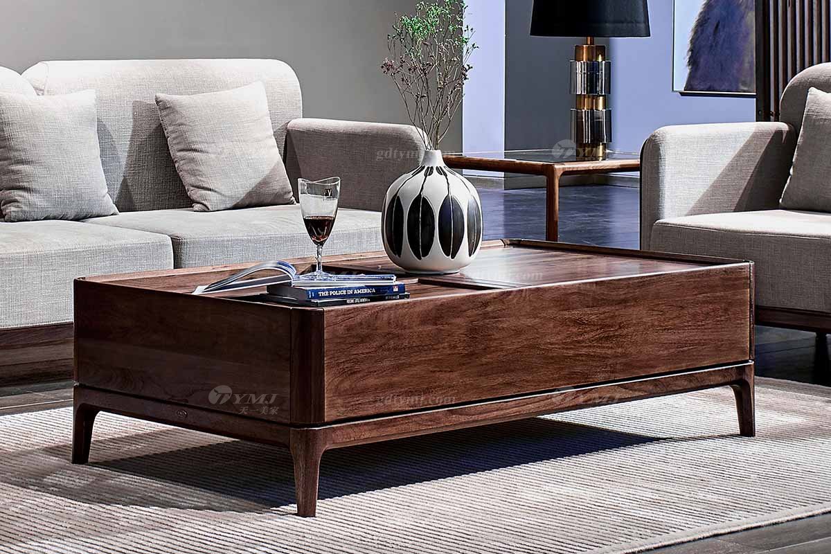 高端別墅家具品牌高檔樣板房家具輕奢新中式風格黑胡桃高彈高密度海綿優質布藝沙發系列茶幾