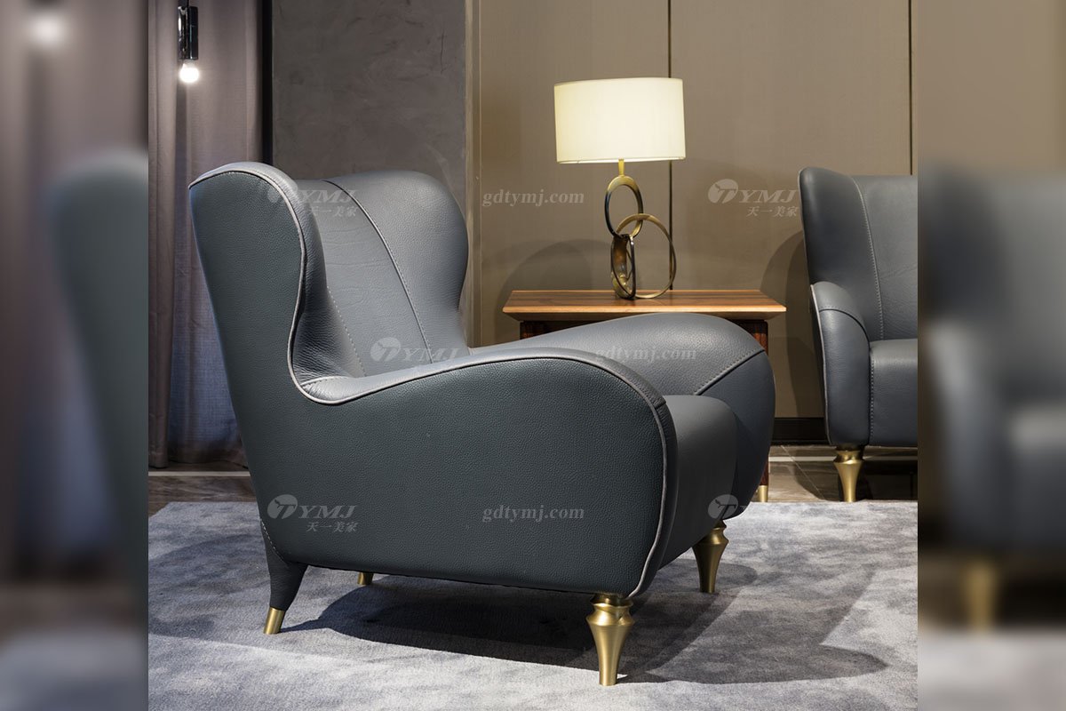 高端別墅會所家具品牌輕奢新中式風客廳高彈高密度海綿時尚黑色頭層皮沙發系列單位沙發