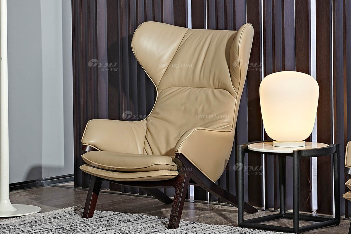 意大利極簡風(fēng)格別墅豪宅家具品牌懶人舒適實(shí)木真皮休閑椅耳朵椅