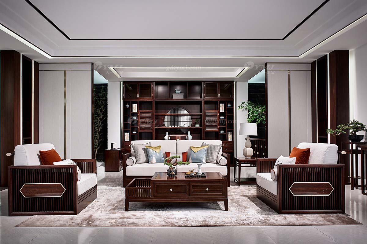 高檔別墅會所家具品牌輕奢新中式時尚客廳家具實木沙發組合