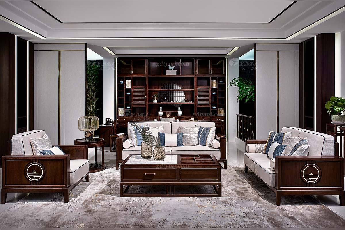 高檔別墅會所家具品牌輕奢新中式客廳家具實木布藝沙發組合系列