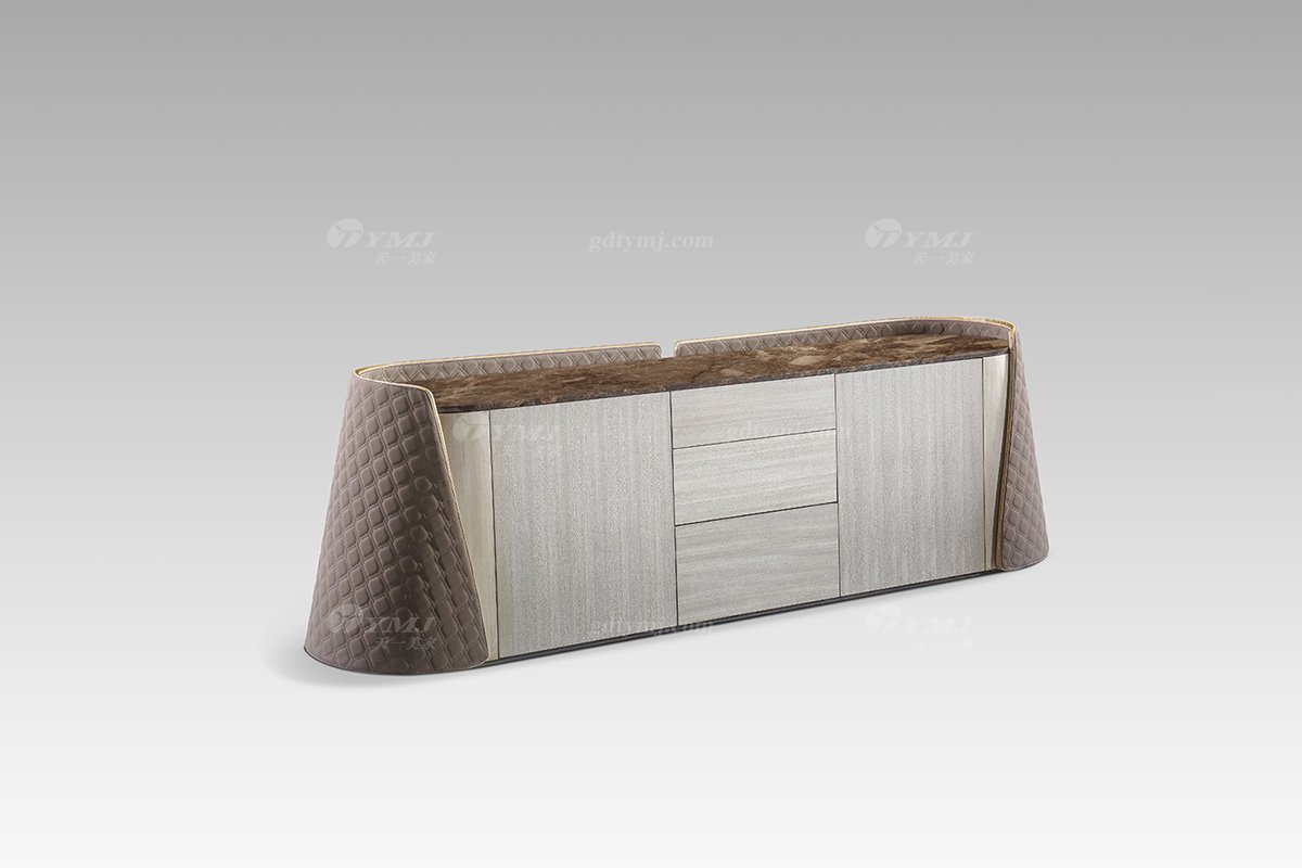 高端別墅會所家具現代輕奢時尚淺色尼斯色高級大理石電視柜電視柜LH2802側面