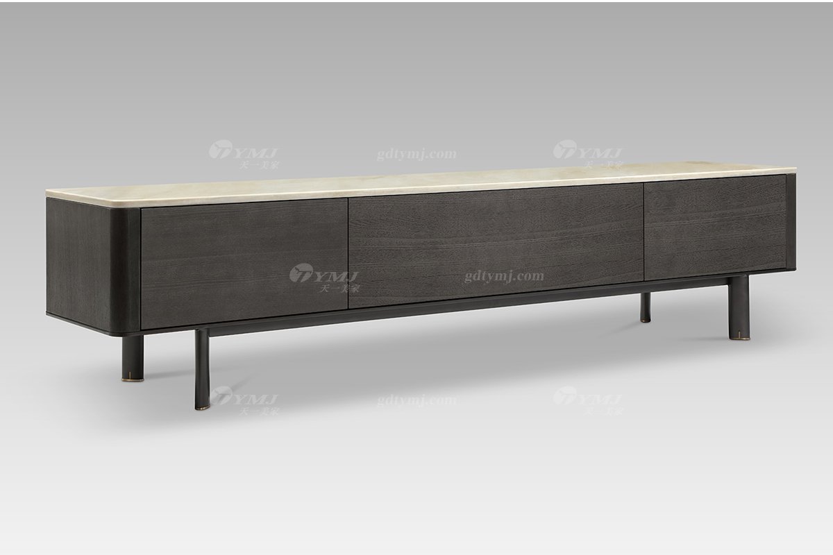 現代輕奢高端別墅家具品牌灰橡色+高級石面電視柜電視柜LH2815側面