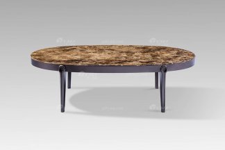 現代輕奢高端會所家具實木灰橡+網咖色大理石橢圓幾