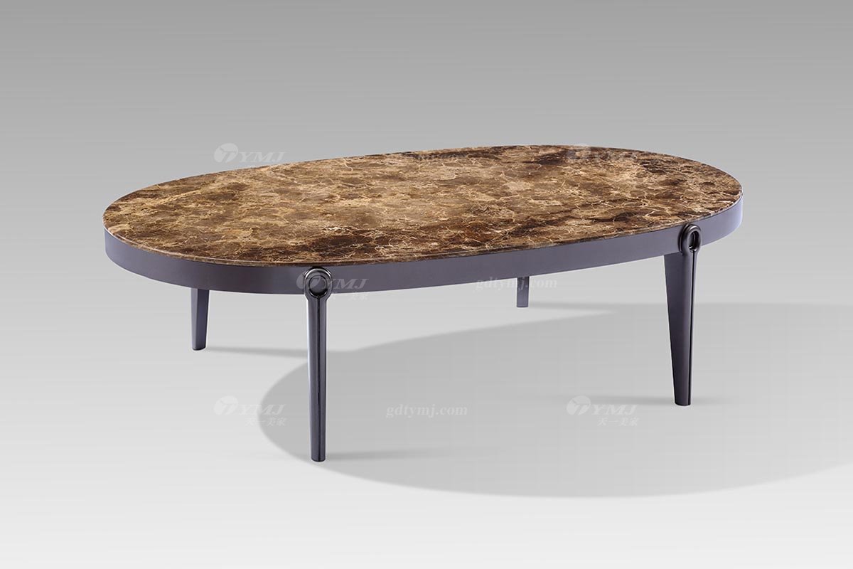現代輕奢高端會所家具實木灰橡+網咖色大理石橢圓幾橢圓幾LT2803-1側面