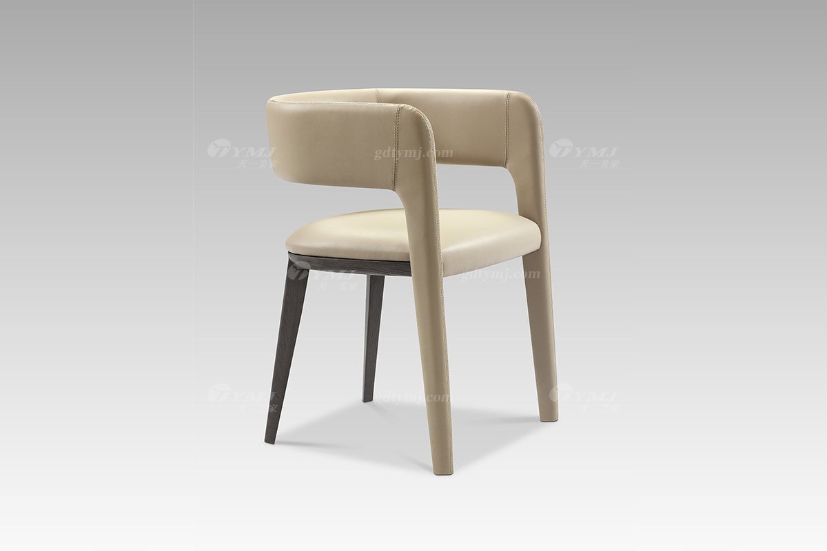 現代輕奢高端別墅家具時尚米黃色真皮妝椅