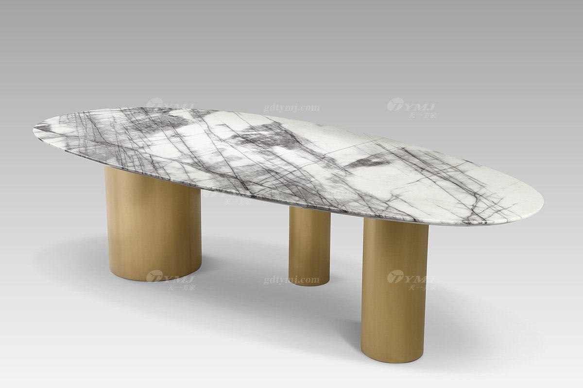 現代輕奢時尚高級大理石面+意大利金底餐臺餐臺DT2911側1