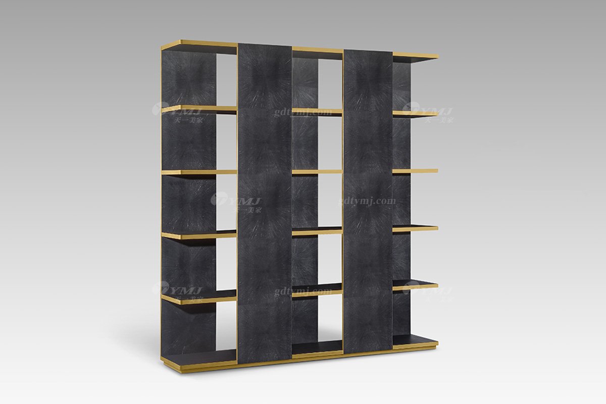 現代輕奢時尚高端灰色放射紋+意大利金書柜書柜SH2823側