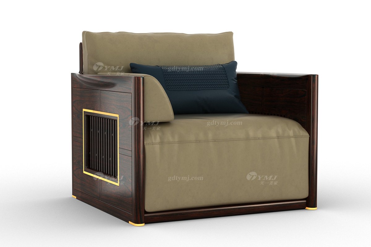 優雅新中式輕奢高端品牌家具黑酸枝實木意大利真皮單位沙發