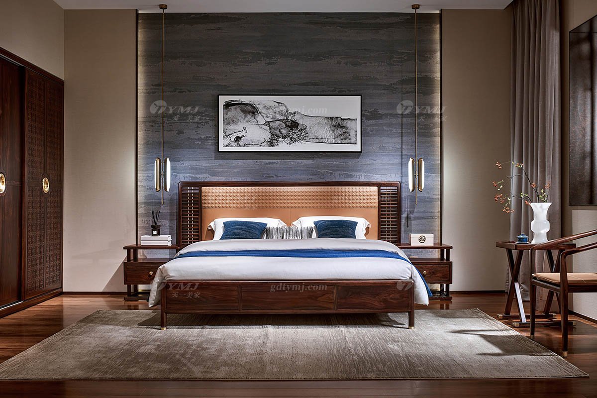 優雅新中式輕奢高端品牌家具黑酸枝實木床頭柜床頭柜H-PMCTG場景