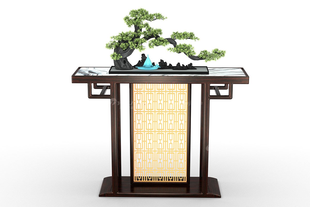 時尚優雅新中式輕奢高端品牌家具黑酸枝實木+天然大理石玄關