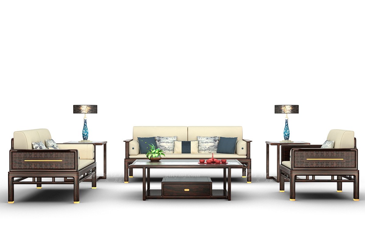 時尚優雅新中式輕奢高端品牌家具黑酸枝實木雙人位沙發雙人位沙發H-PYSF2組合