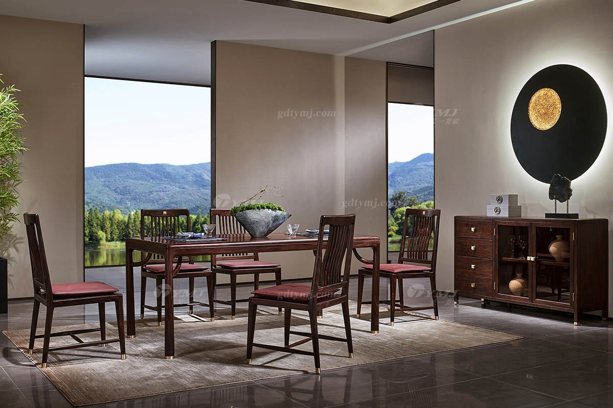 時尚新中式家具品牌高端優雅黑酸枝全紅木配黃銅金屬餐邊柜餐邊柜H-PGCBG組合