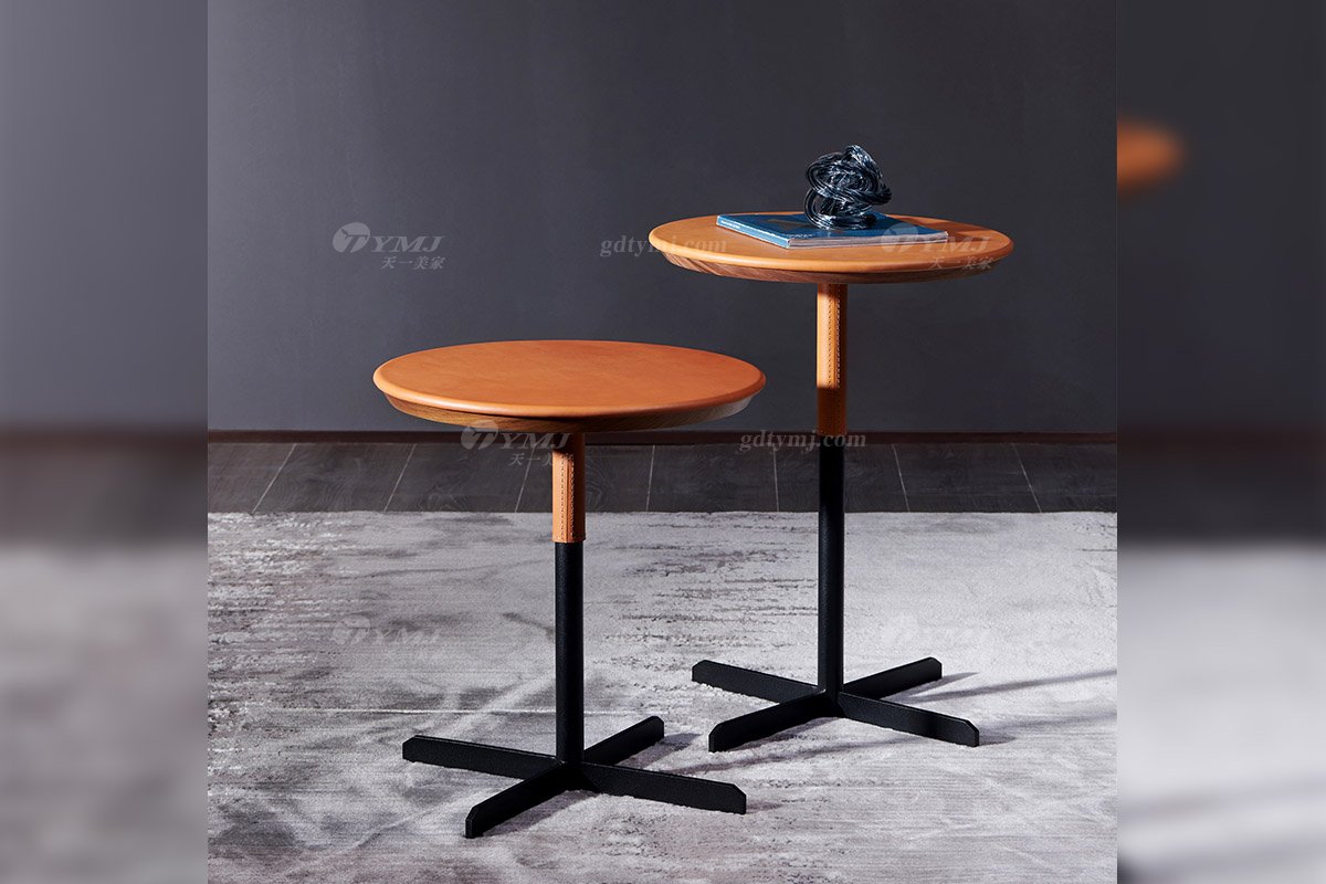 現(xiàn)代時(shí)尚輕奢別墅品牌家具高檔客廳愛馬仕橙+不銹鋼拉絲槍黑色高矮床幾角幾CJ-1A高矮床幾場景