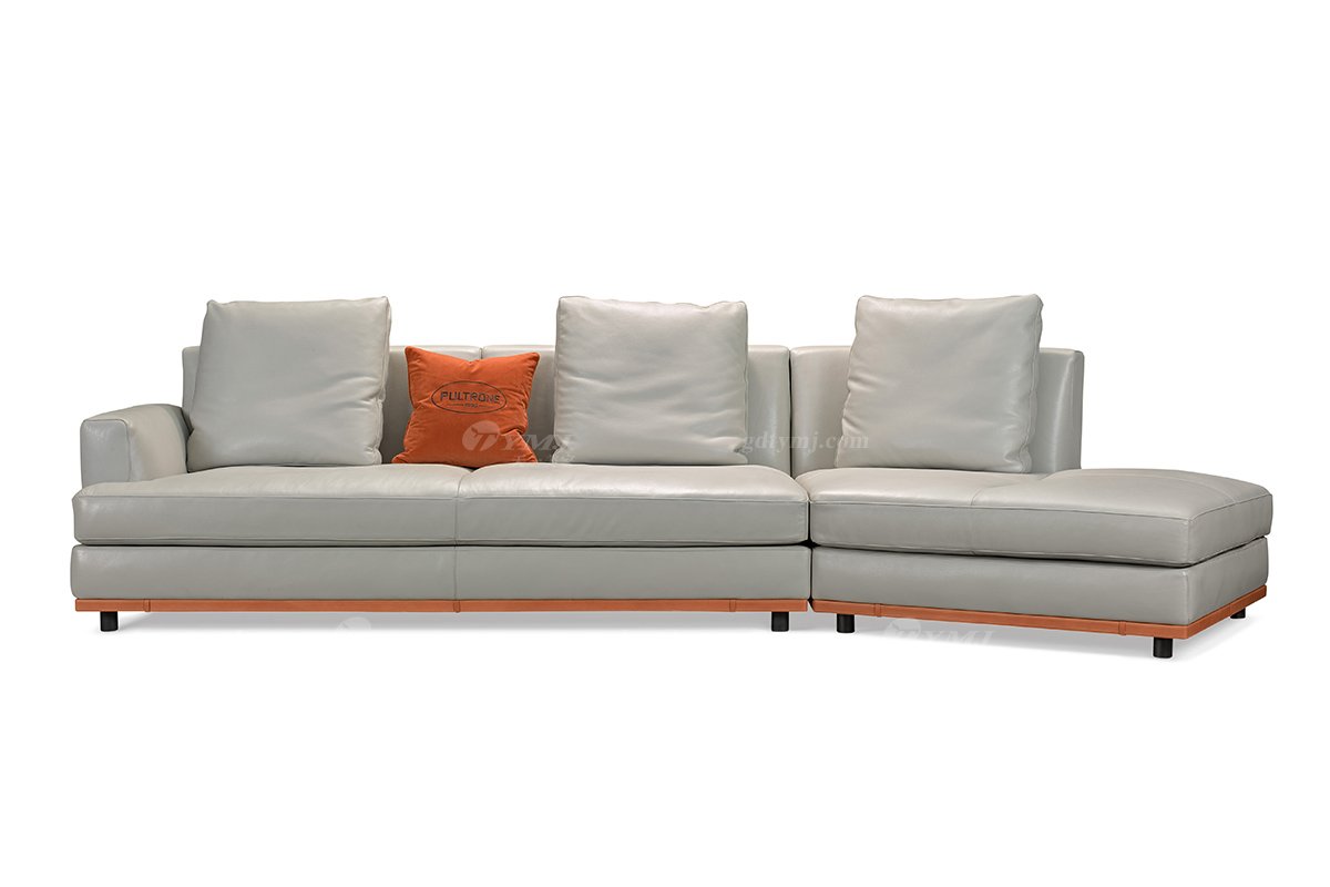 現代時尚輕奢家具別墅家具品牌客廳真皮+北美黑胡桃實木轉角沙發