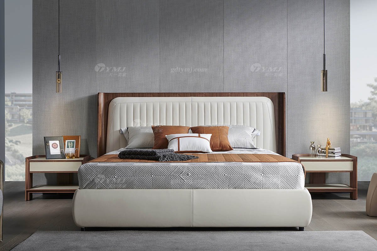 時尚輕奢家具現(xiàn)代別墅家具品牌臥室北美黑胡實木大床雙人床A-07雙人床場景