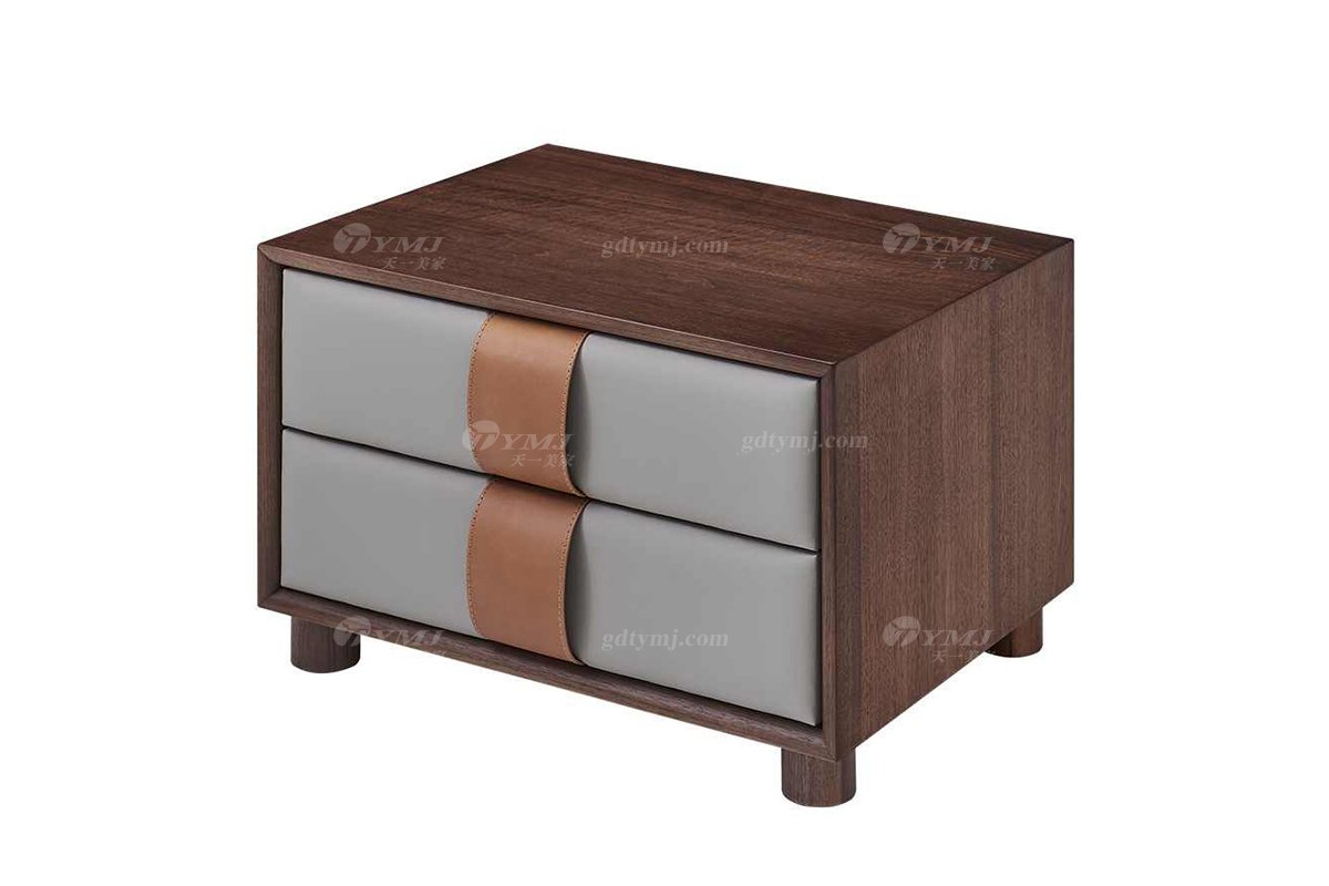 現代輕奢家具品牌時尚別墅家具臥室黑胡桃實木床頭柜