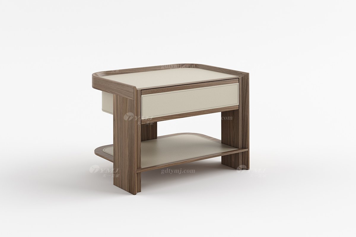 現代輕奢家具品牌別墅家具時尚臥室黑胡桃實木床頭柜