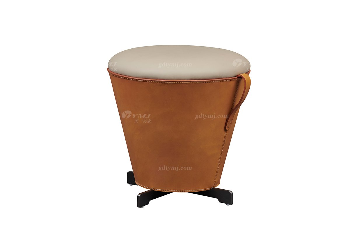 現代別墅家具時尚輕奢橙色馬鞍皮藝妝凳