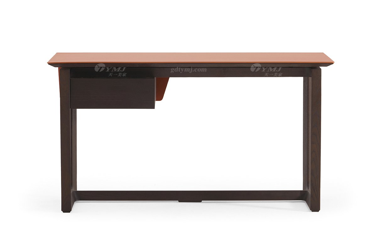 現代輕奢家具高端別墅家具品牌時尚馬鞍皮藝+進口白蠟實木書桌SZ-01書桌1