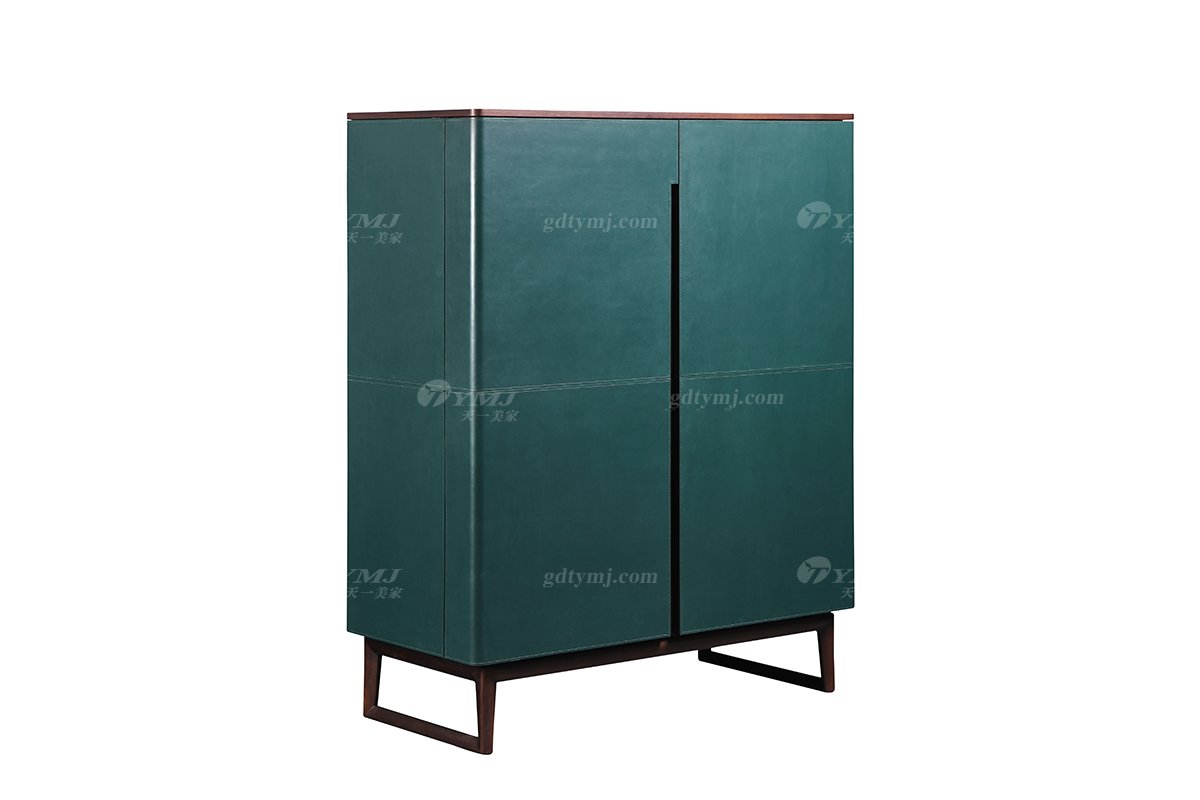 現代時尚輕奢家具品牌高檔家具餐廳綠色皮藝+白蠟實木酒柜JG-06酒柜1