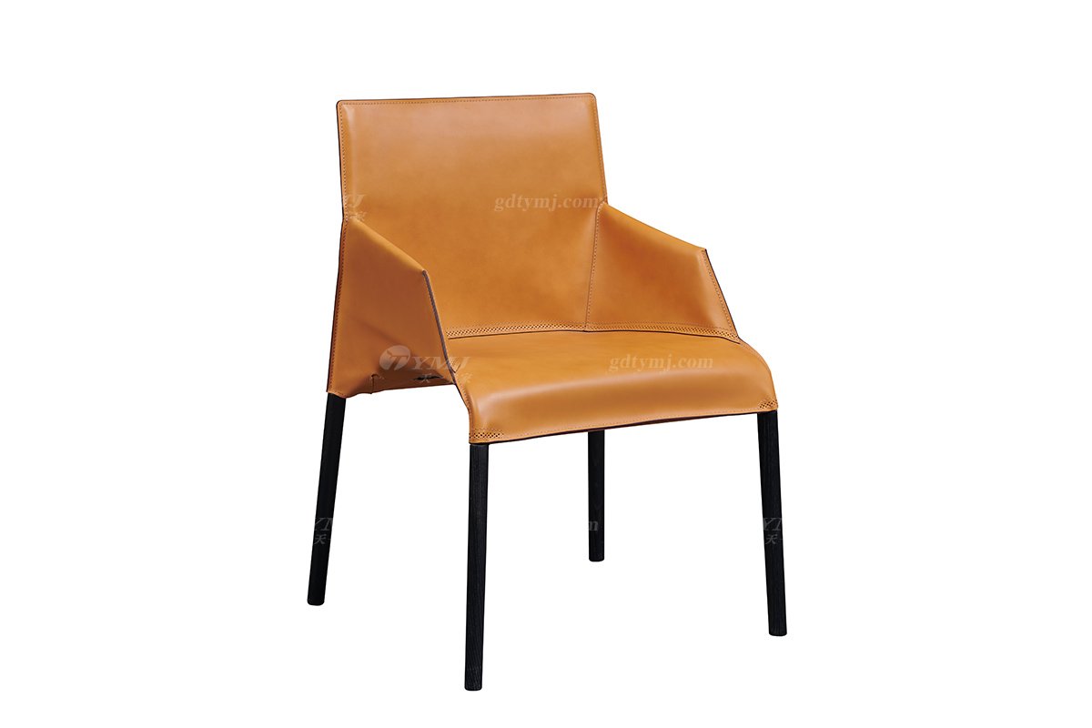 現(xiàn)代時尚輕奢高檔別墅豪宅家具品牌餐廳馬鞍皮白蠟實(shí)木餐椅餐椅2