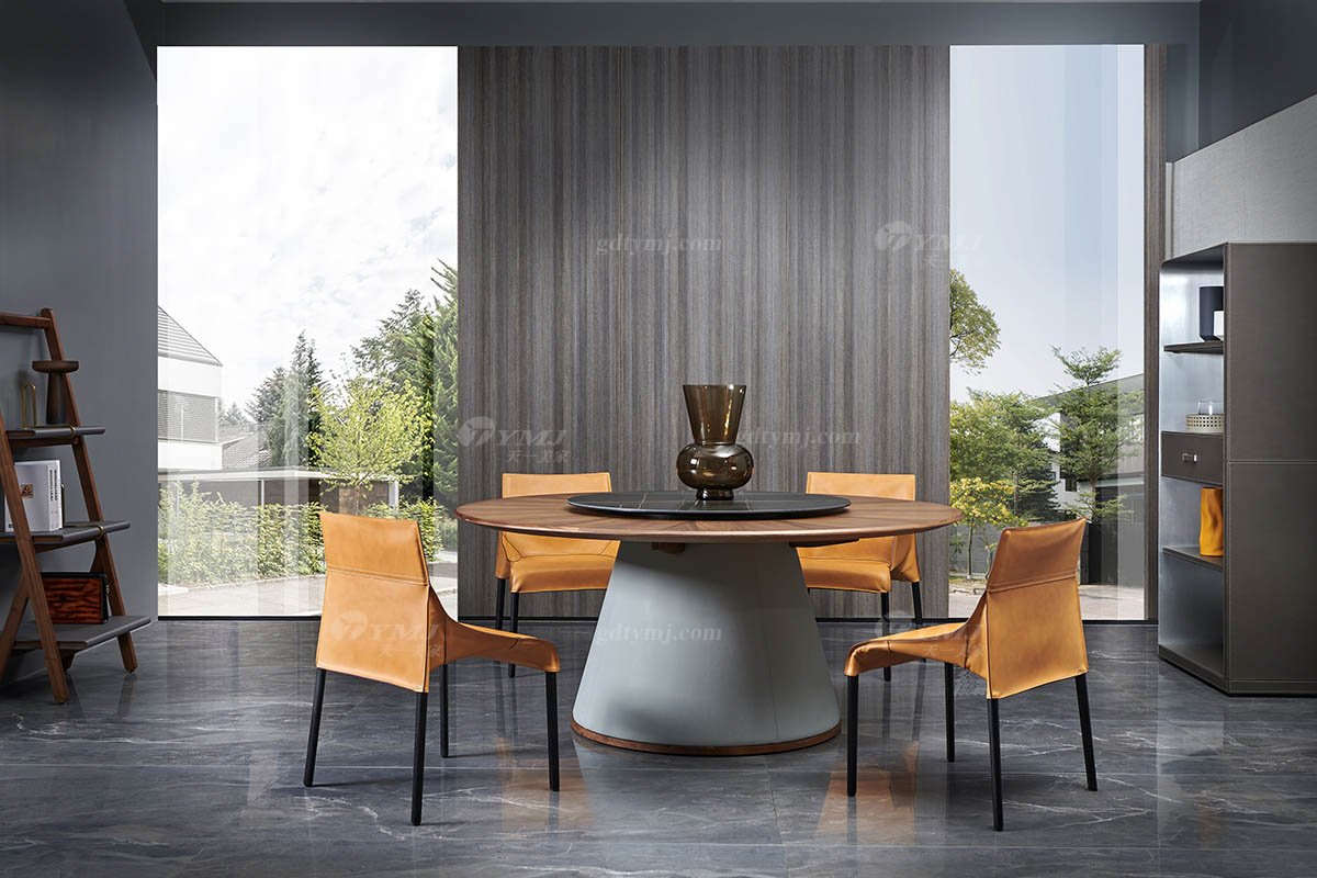 現(xiàn)代時尚輕奢高檔別墅豪宅家具品牌餐廳馬鞍皮白蠟實(shí)木餐椅餐椅場景