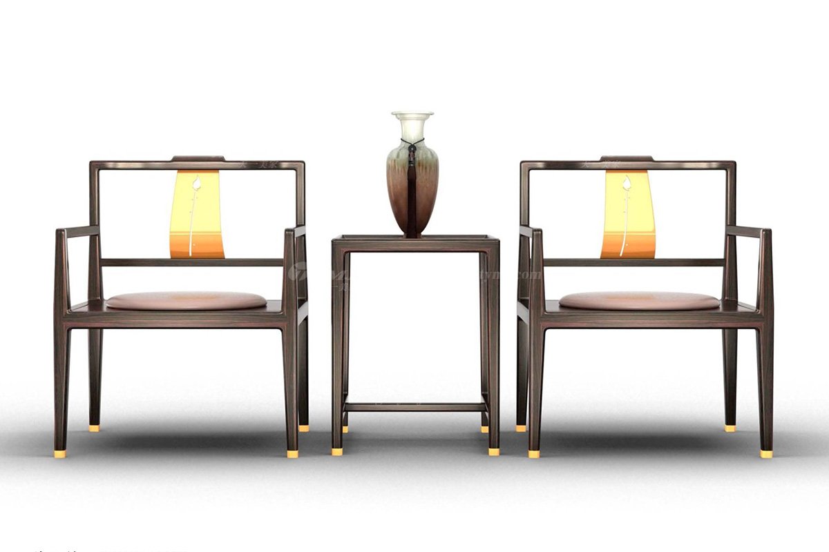 新中式別墅會所家具品牌家具深咖色進(jìn)口烏金木實(shí)木休閑椅H-GCXXY休閑椅組合