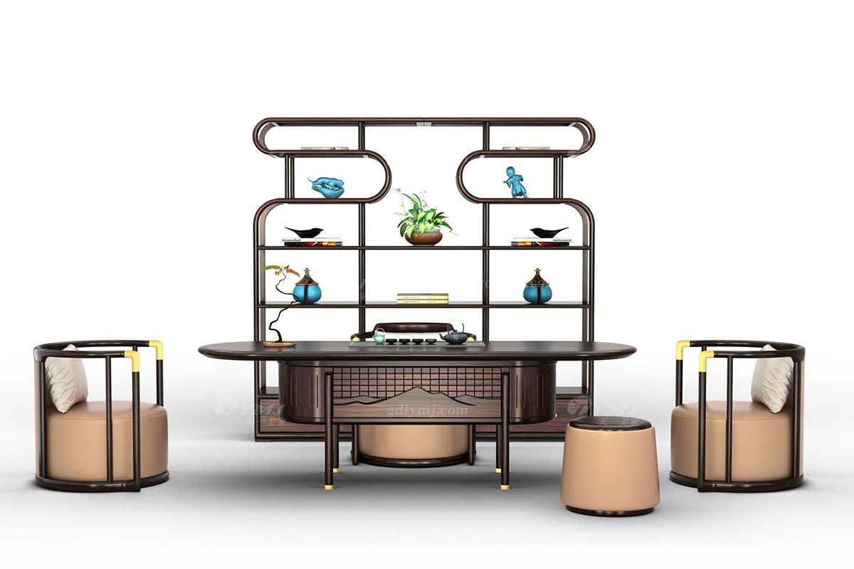 新中式別墅會所家具品牌家具深咖色進(jìn)口烏金木實(shí)木茶凳H-GJCDC茶凳組合