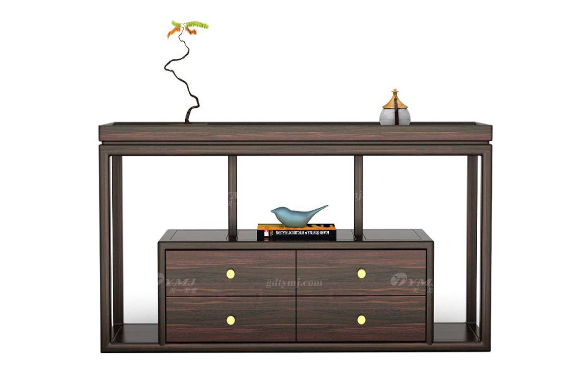 時尚高檔新中式家具品牌輕奢風格進口烏金木實木+大理石沙發背幾