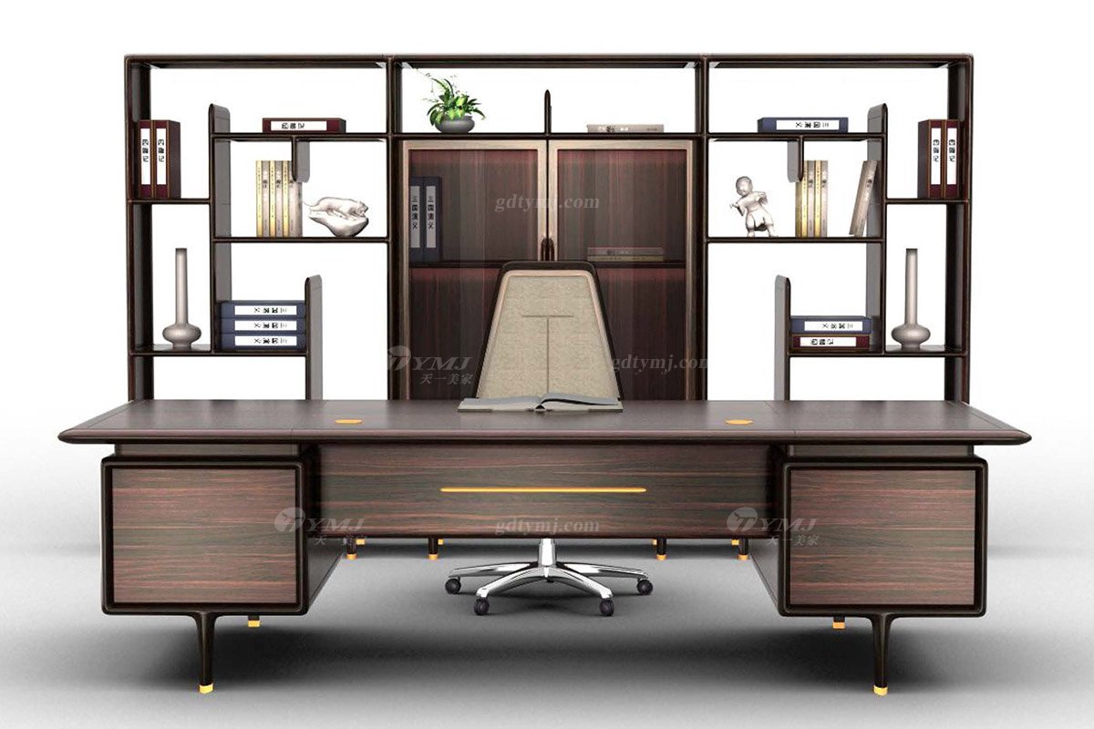 新中式家具風格品牌別墅會所家具高端大氣進口烏金木實木+真皮大班椅H-TBBY-G大班椅場景