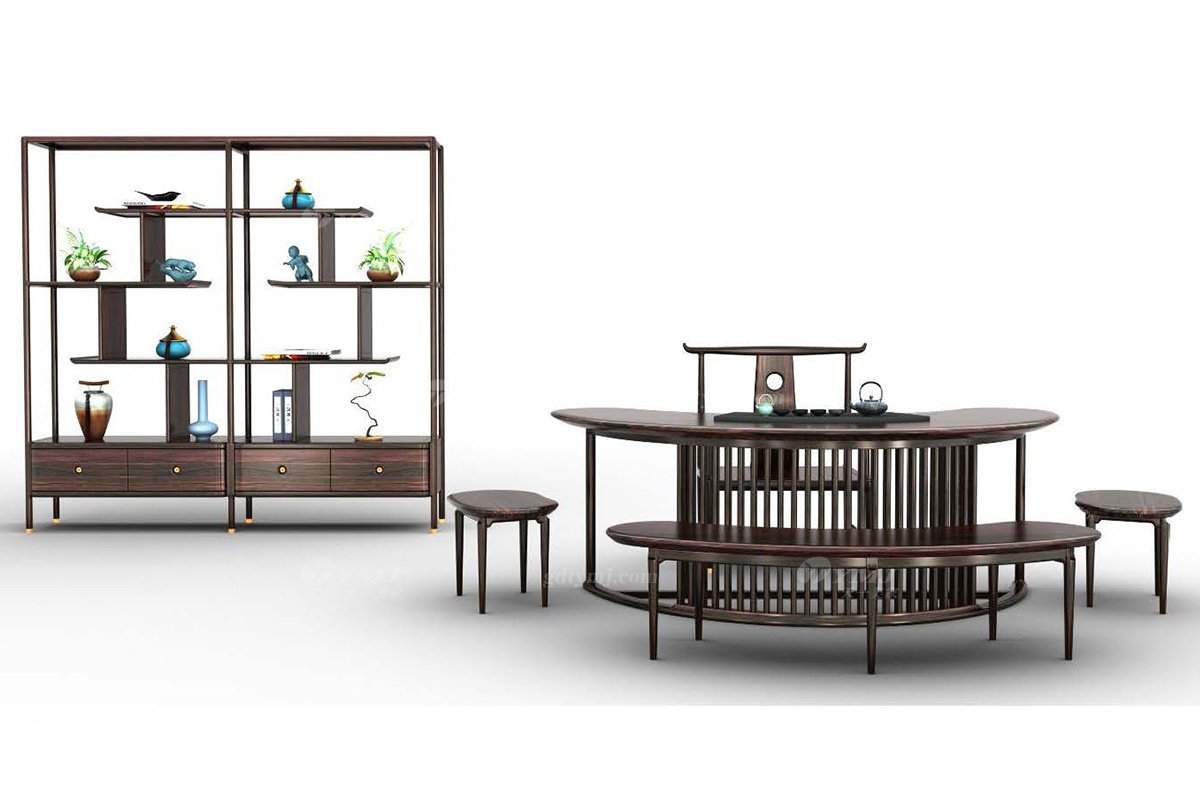 新中式家具風格品牌別墅會所家具高端大氣進口烏金木實木茶椅H-TJCY-G茶椅場景