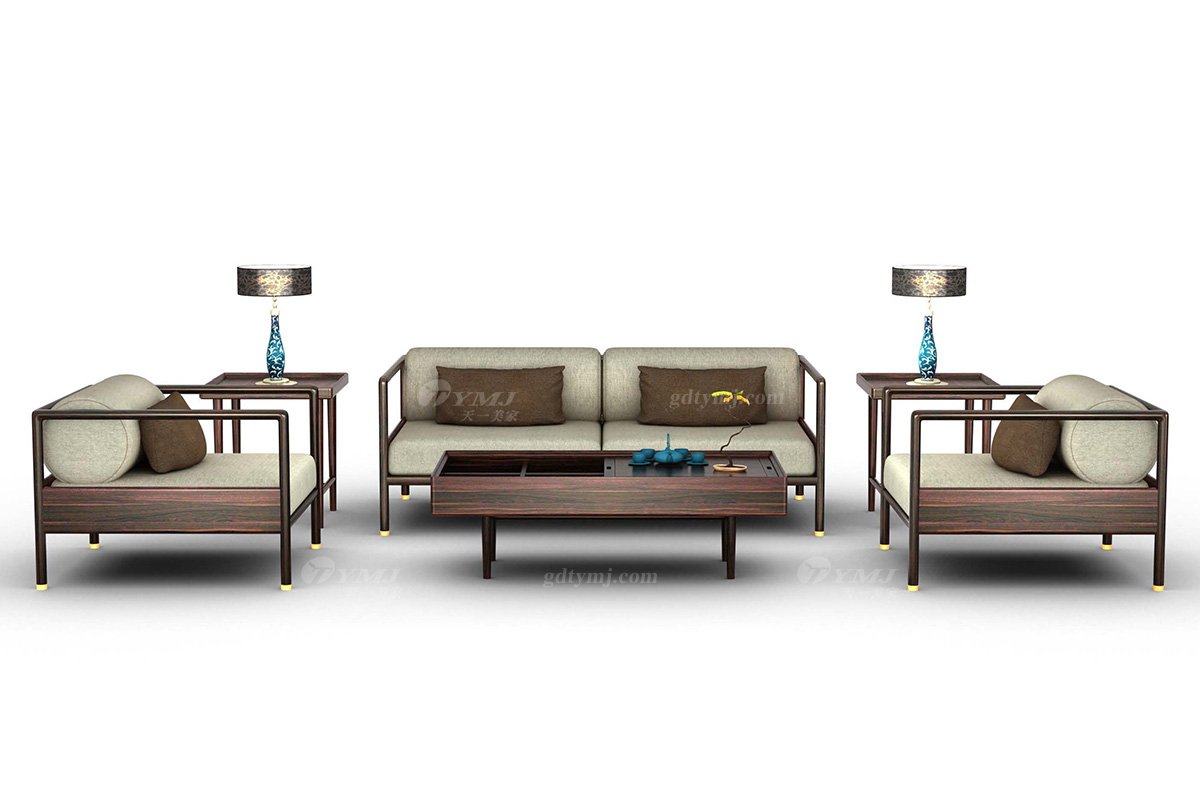 新中式家具風格品牌別墅會所家具高端大氣進口烏金木實木單位沙發H-TBSF11 -G單位沙發場景
