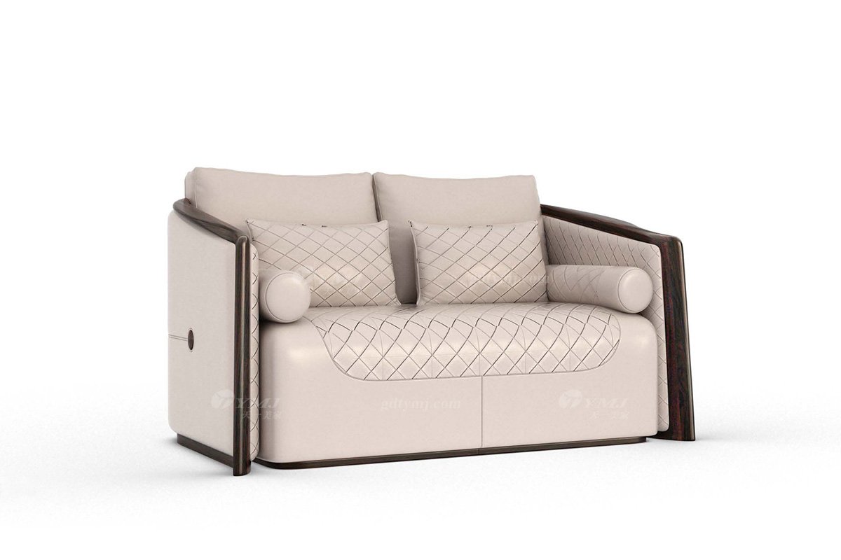 新中式家具風格品牌別墅會所家具大氣時尚高端進口烏金木實木+皮藝二位沙發