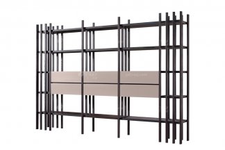 意式極簡風格高端別墅豪宅家具品牌現代輕奢書房大氣時尚煙熏橡木色+駝色抽面書架書柜