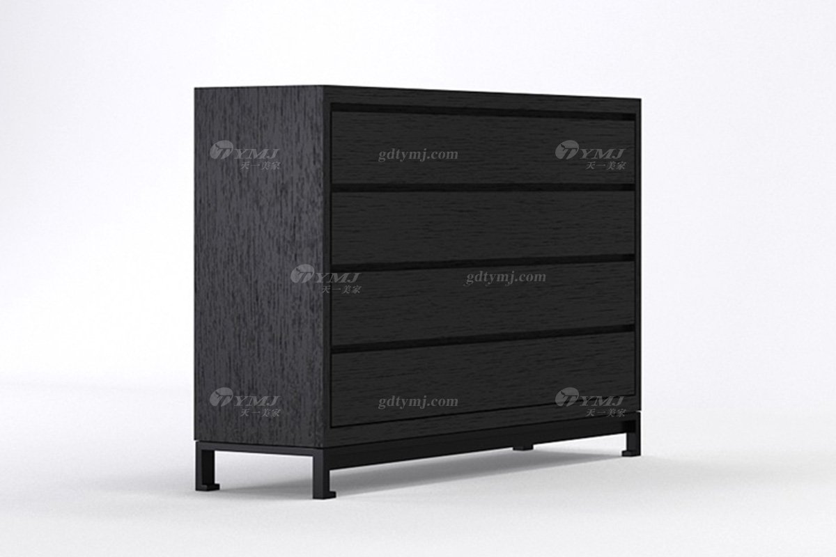 現(xiàn)代輕奢時尚高端別墅家具意式極簡風(fēng)格客廳實木煙熏黑橡色斗柜LH1524四斗柜1