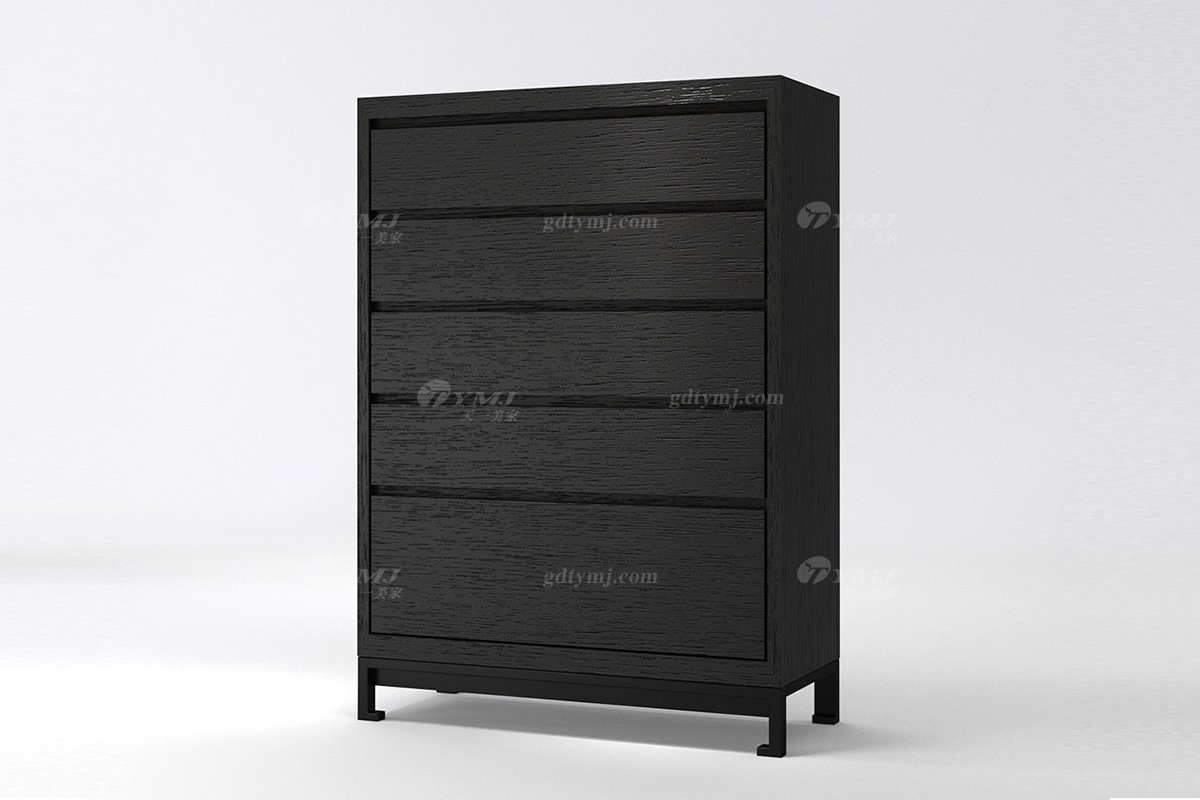 現(xiàn)代輕奢時尚高端別墅家具意式極簡風(fēng)格客廳實木煙熏黑橡色斗柜LH1525五斗柜