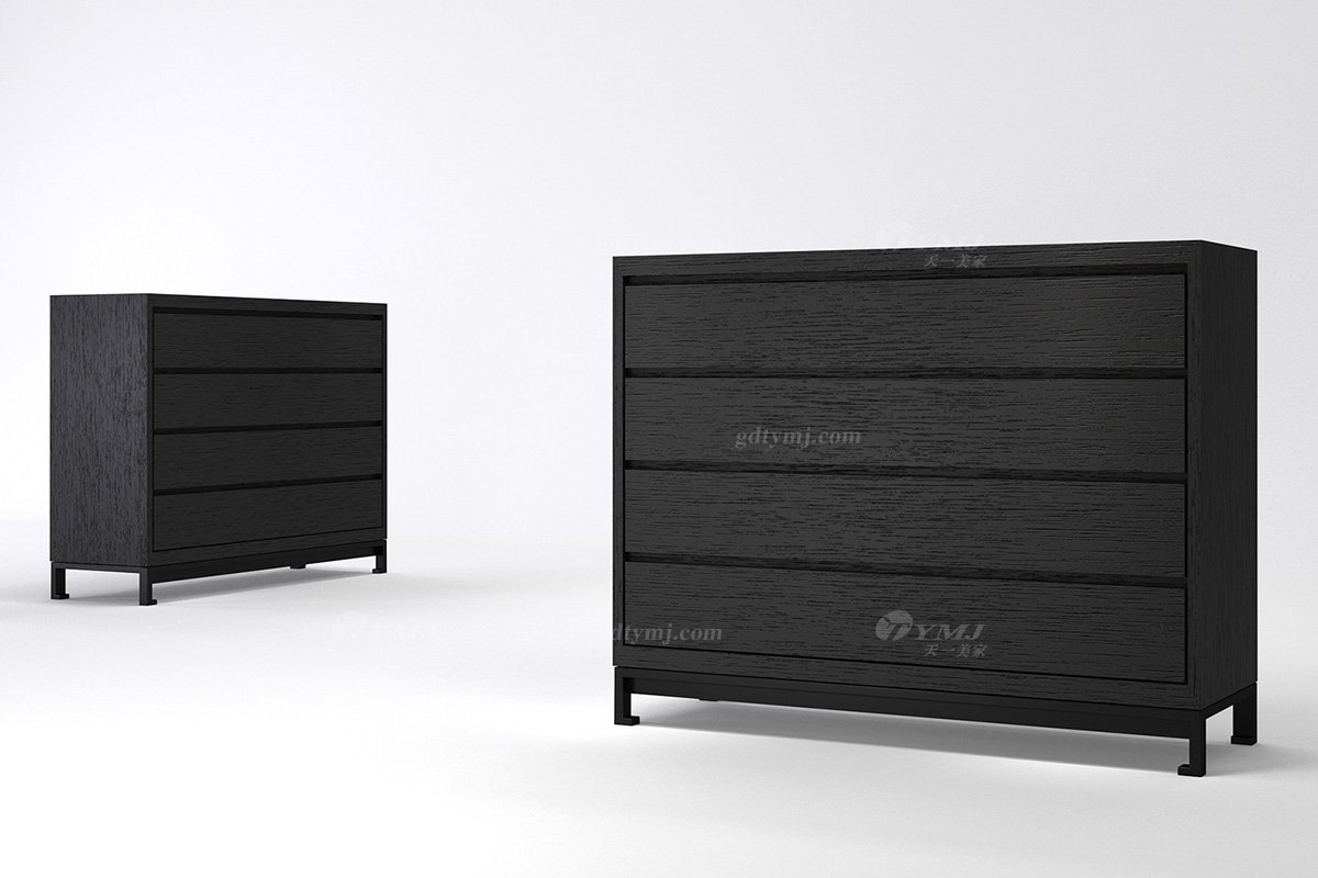 現(xiàn)代輕奢時尚高端別墅家具意式極簡風(fēng)格客廳實木煙熏黑橡色斗柜LH1524四斗柜組合