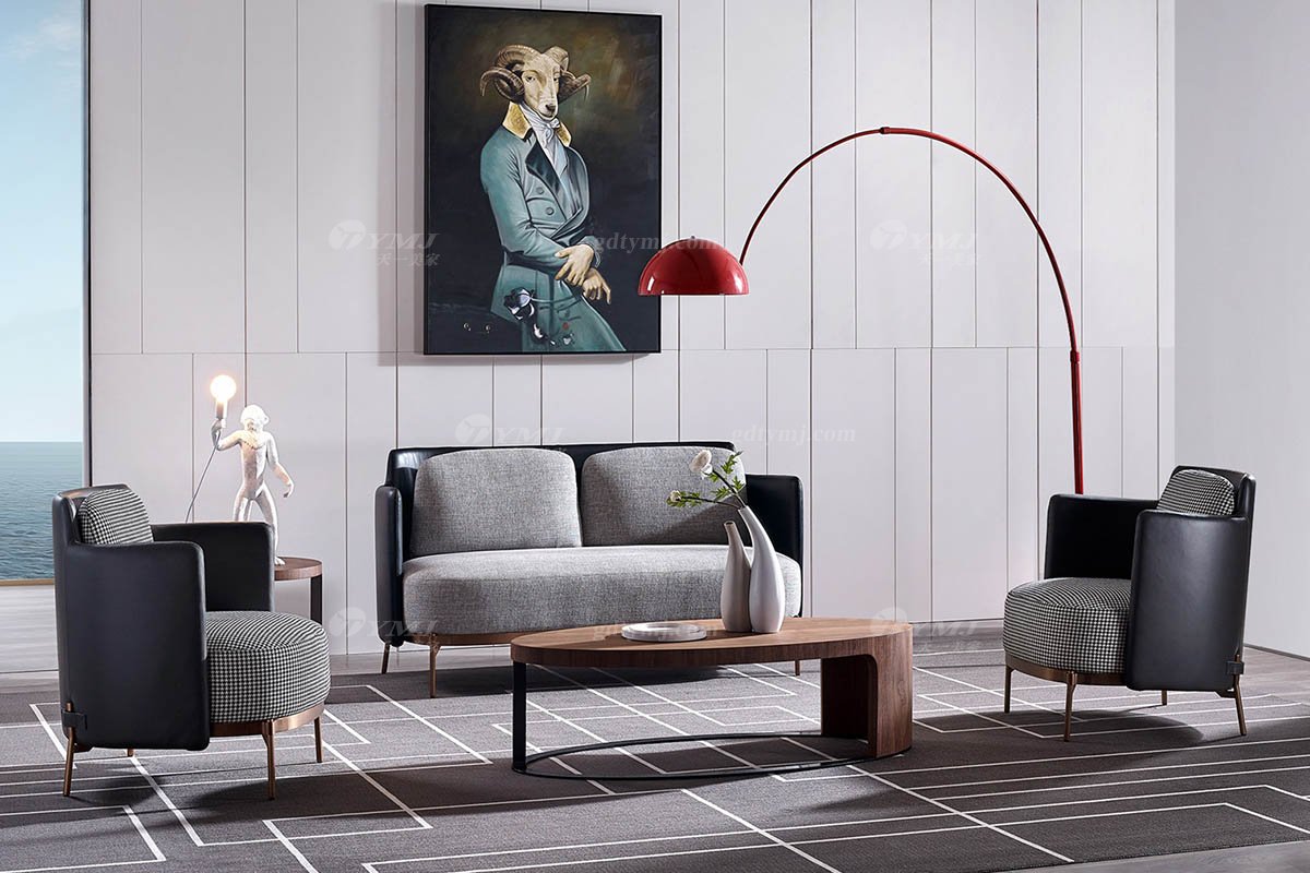 意式極簡風(fēng)格高端別墅家具現(xiàn)代輕奢時尚客廳皮布藝二位沙發(fā)LS1710-26二位沙發(fā)場景