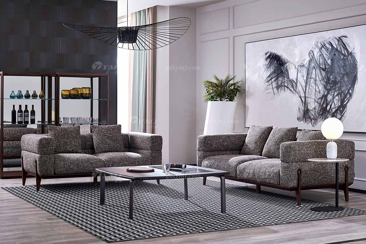 意式極簡風格高端別墅家具品牌現代輕奢簡約時尚客廳舒適布藝三位沙發LS1806-36三位沙發場景