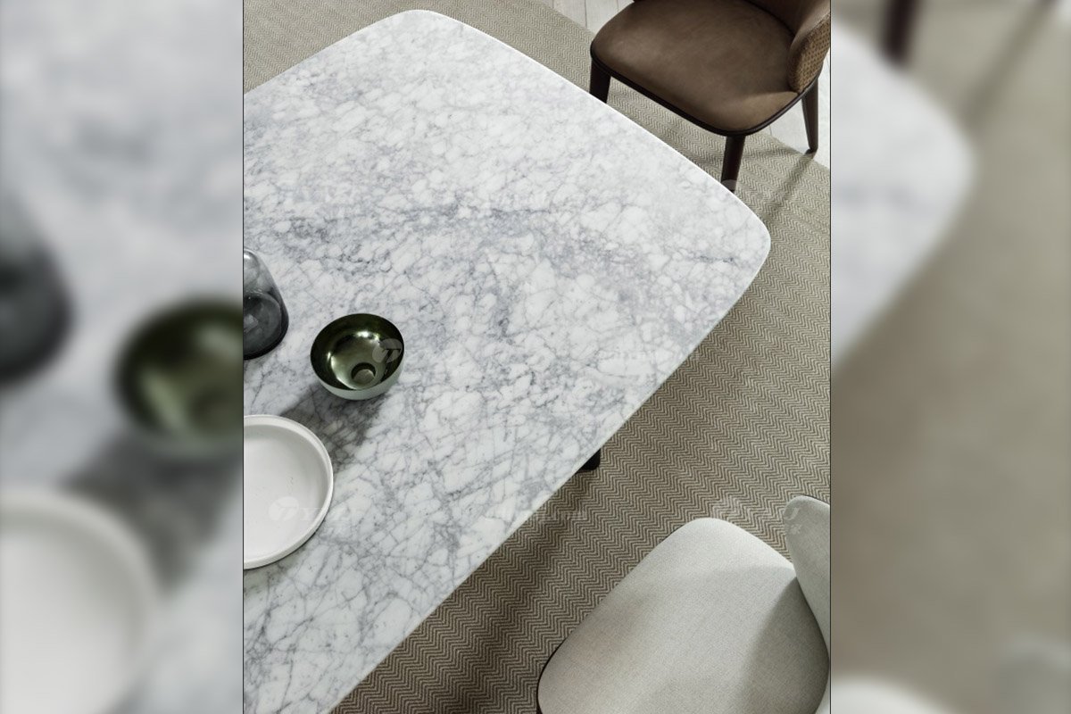 意式極簡風格高端別墅豪宅家具品牌現代輕奢簡約時尚大理石+黑橡色長餐桌DT1708-18長餐臺細節