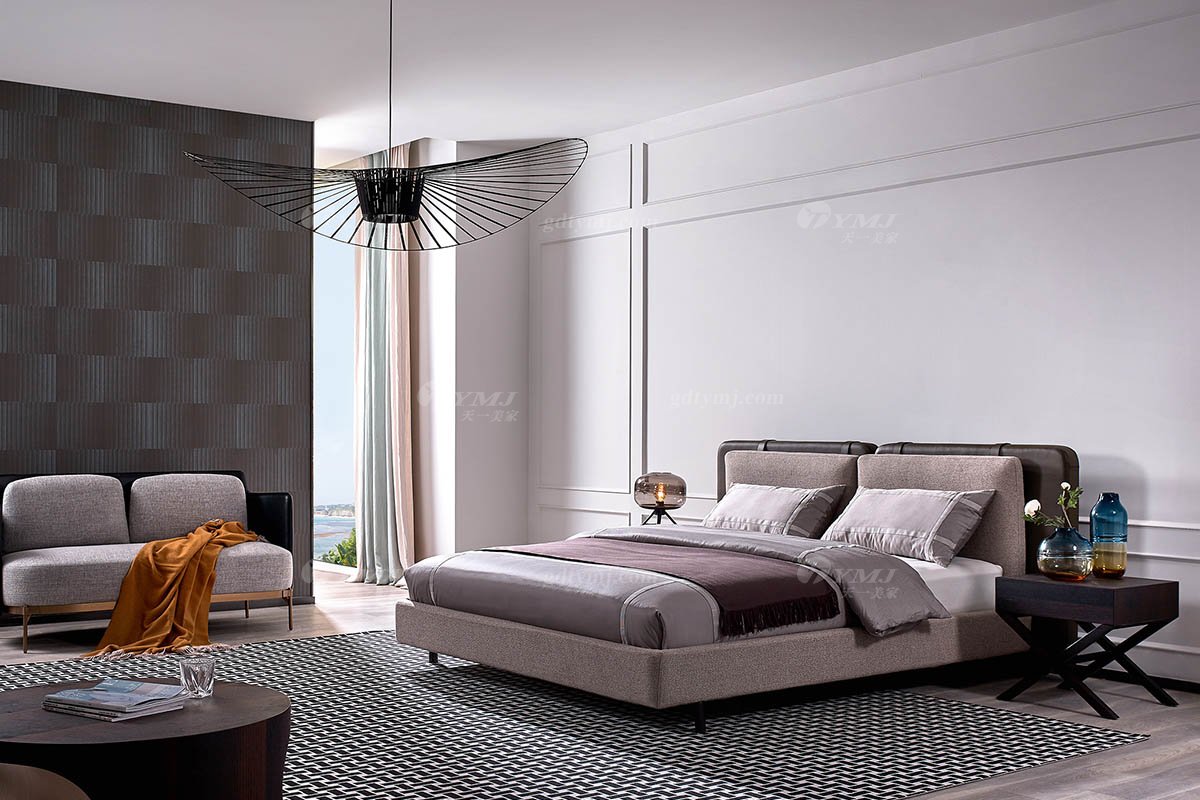 意式極簡風格高端別墅豪宅家具品牌現代輕奢簡約雙人床BB1702-18床場景